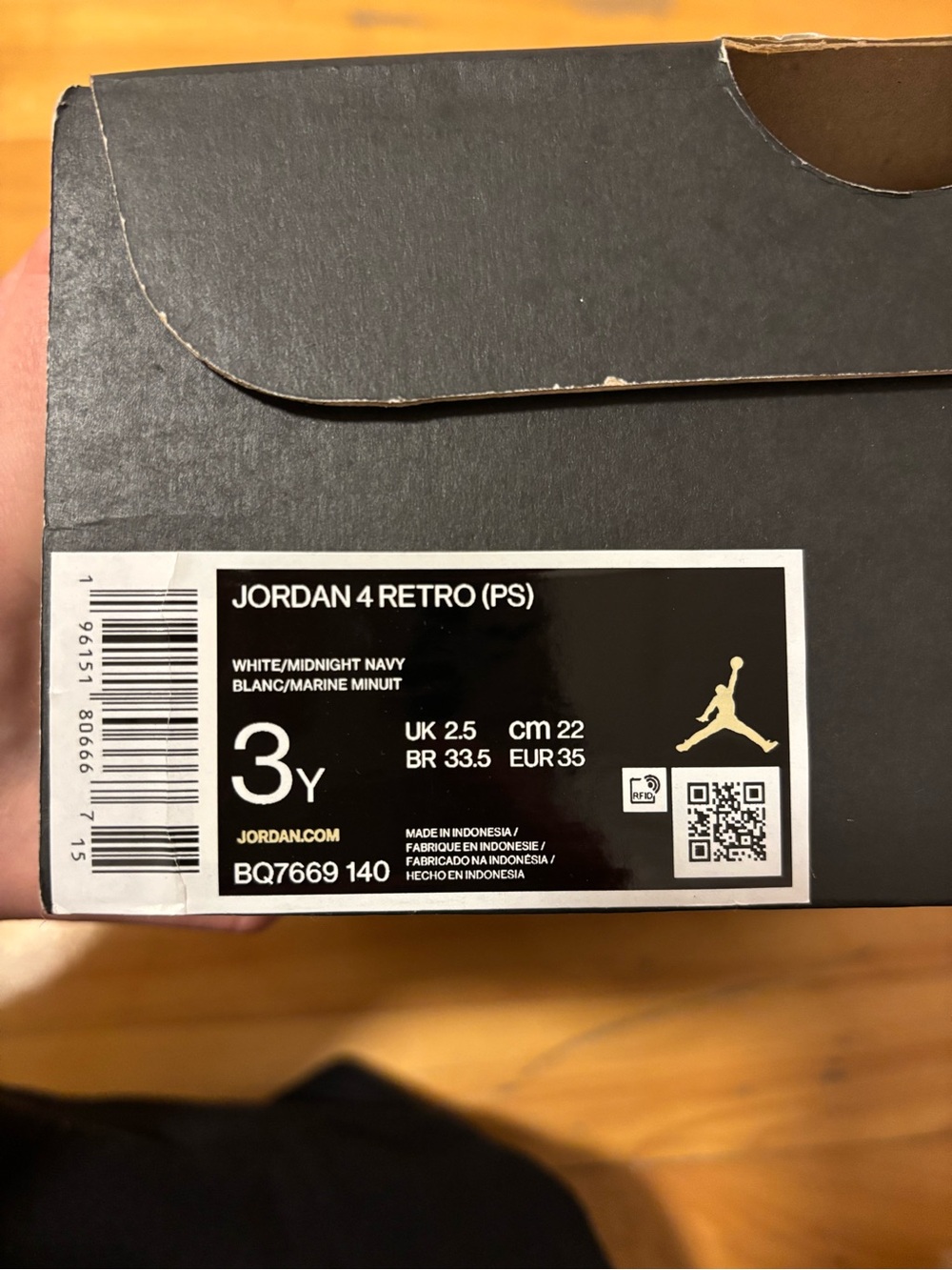 Jordan 4 Retro (PS) White & Midnight Navy - Picture 3 of 3